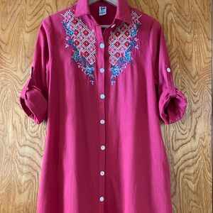 Cranberry Asymmetrical Dress with Embroidery